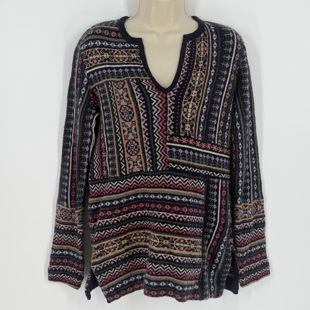 Tory Burch Fair Isle Alpaca Wool V-Neck Boho Tunic Sweater sz S Apres Ski Lodge - Picture 4 of 16